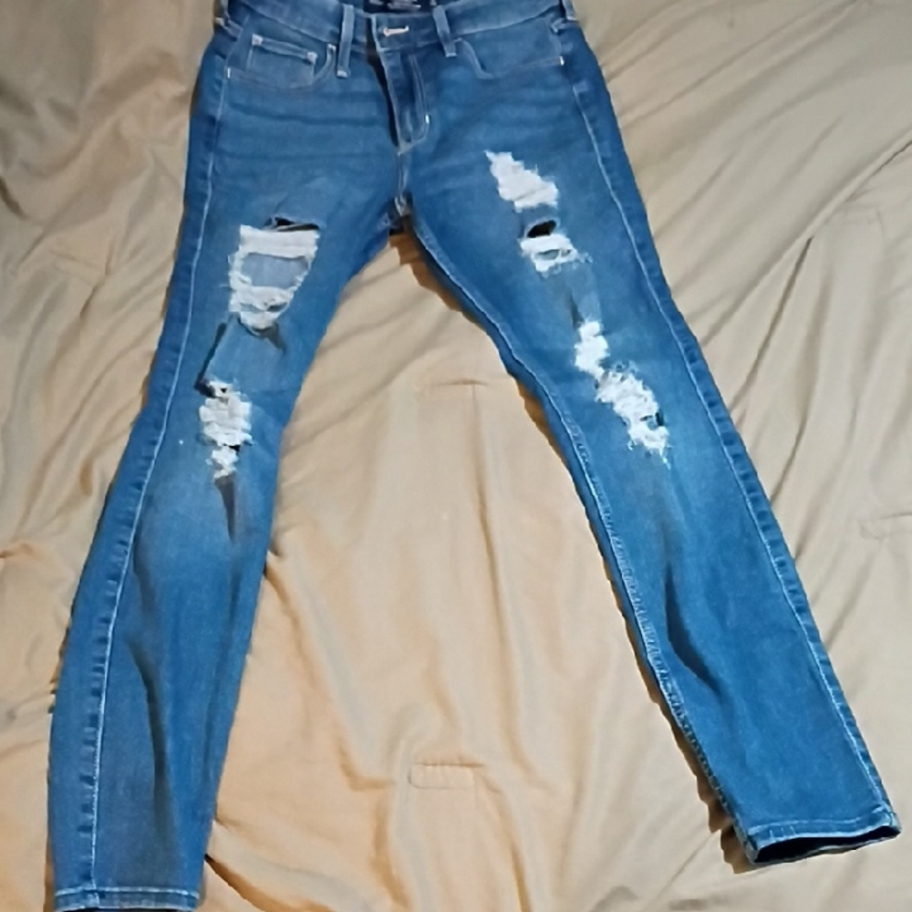 Hollister Blue Distressed Super Skinny Highrise Jeans